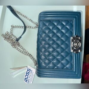 Quilted Blue Shoulder Bag or cross body chain